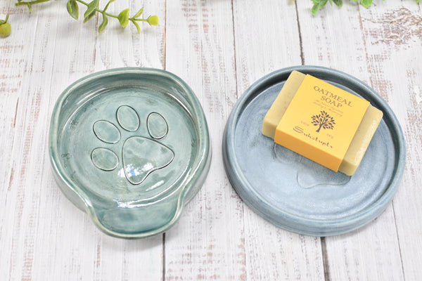 Paw Print Ceramic Spoon Rest Stove Top Wine Bottle Drip Dish Handmade Stoneware Pottery Dog Cat Animal Lover Gift Coworker Friend Mom Blue