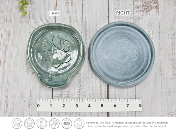 Paw Print Ceramic Spoon Rest Stove Top Wine Bottle Drip Dish Handmade Stoneware Pottery Dog Cat Animal Lover Gift Coworker Friend Mom Blue