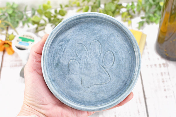 Paw Print Ceramic Spoon Rest Stove Top Wine Bottle Drip Dish Handmade Stoneware Pottery Dog Cat Animal Lover Gift Coworker Friend Mom Blue