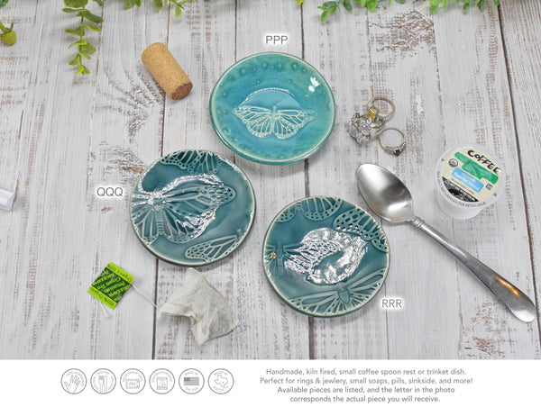 Monarch Butterfly Ceramic Small Coffee Spoon Rest, Handmade Stoneware Pottery Jewelry Trinket Dish, Bright Colors, Nature Gift for Mom