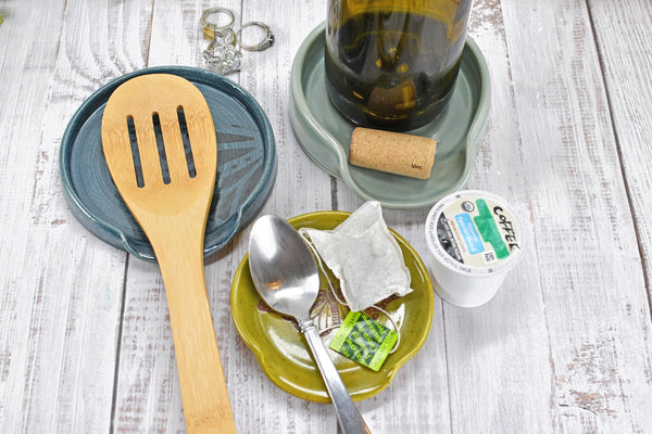 Butterfly Ceramic Spoon Rest Handmade Stoneware Pottery Stove Top Dining Soap Dish Jewelry Trinket Wine Bottle Drip Blue Green Gray Black