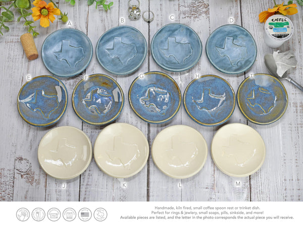 Texas Ceramic Small Coffee Spoon Rest, Handmade Jewelry Trinket Dish, Stoneware Pottery, Burnt Orange, Blue, Turquoise, Brown, Green, Black