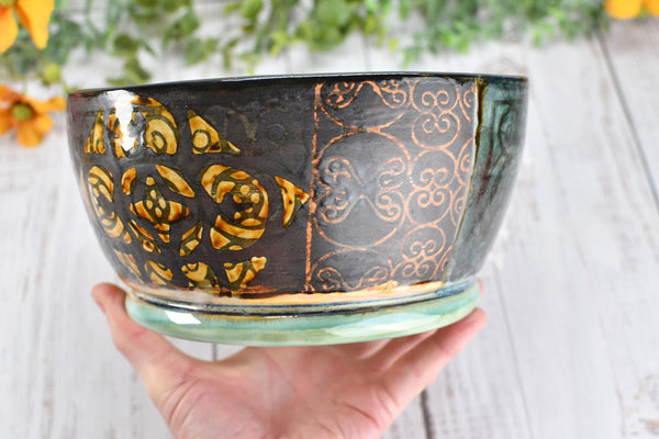 Ceramic Bowl Handmade Pottery Mediterranean Medium Salad Fruit Dish Stoneware Party Dining Serving Centerpiece Earthy Bronze Black SECONDS