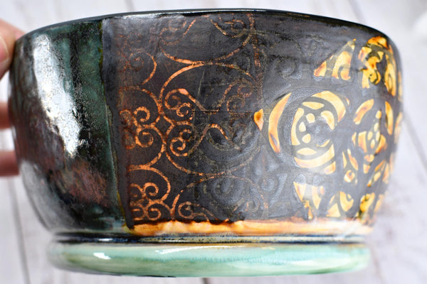 Ceramic Bowl Handmade Pottery Mediterranean Medium Salad Fruit Dish Stoneware Party Dining Serving Centerpiece Earthy Bronze Black SECONDS