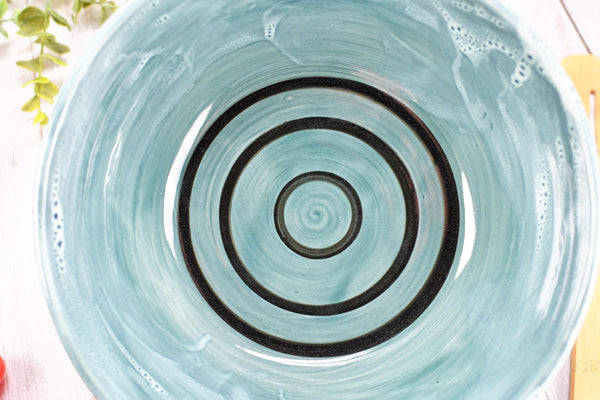 Ceramic Pottery Bowl Handmade, Blue Stoneware Medium Size Dish Party Serving Dining Fruit Salad Bread Pasta Housewarming Centerpiece