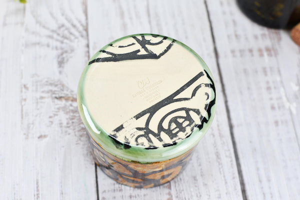 Bronze Whiskey Bourbon Cup, Pottery Anniversary Handmade Ceramic Tumbler Barware Wine Gift, Black, Green, Tan Mediterranean Moroccan SECONDS