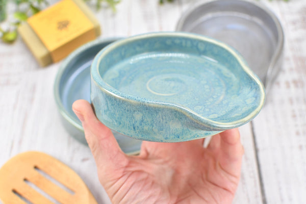 Beachy Ceramic Spoon Rest, Blue Sage Lavender Handmade Large Pottery for Stovetop, Table Counter - Housewarming Christmas Gift Ocean Decor