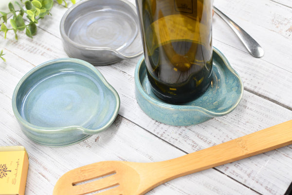 Beachy Ceramic Spoon Rest, Blue Sage Lavender Handmade Large Pottery for Stovetop, Table Counter - Housewarming Christmas Gift Ocean Decor