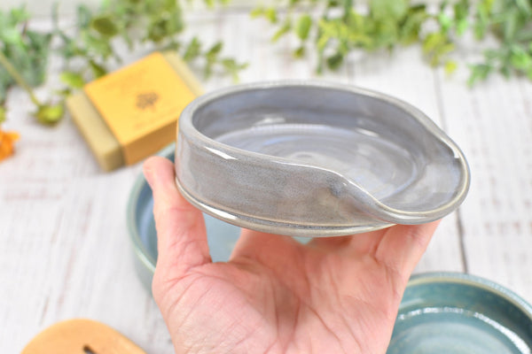 Beachy Ceramic Spoon Rest, Blue Sage Lavender Handmade Large Pottery for Stovetop, Table Counter - Housewarming Christmas Gift Ocean Decor