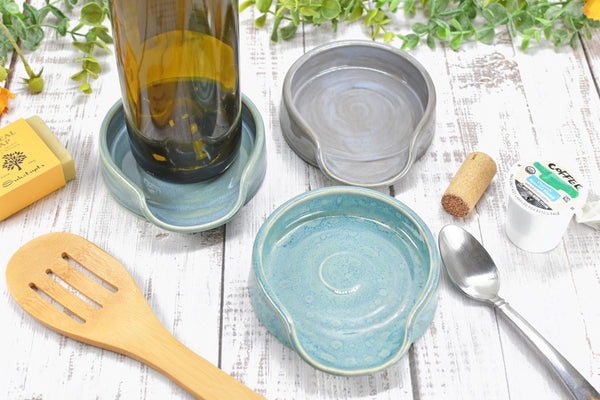 Beachy Ceramic Spoon Rest, Blue Sage Lavender Handmade Large Pottery for Stovetop, Table Counter - Housewarming Christmas Gift Ocean Decor