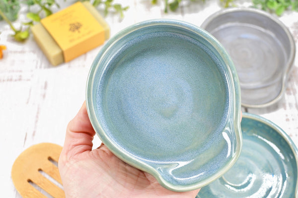 Beachy Ceramic Spoon Rest, Blue Sage Lavender Handmade Large Pottery for Stovetop, Table Counter - Housewarming Christmas Gift Ocean Decor