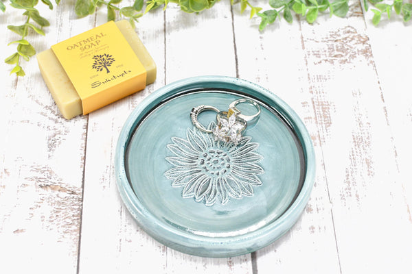 Sunflower Ceramic Spoon Rest, Blue Black Handmade Pottery for Stovetop, Wine Bottle Drip Dish Dining Table - Housewarming Christmas Gift