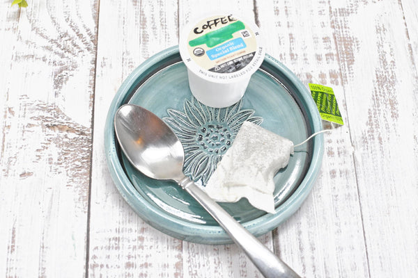 Sunflower Ceramic Spoon Rest, Blue Black Handmade Pottery for Stovetop, Wine Bottle Drip Dish Dining Table - Housewarming Christmas Gift