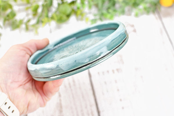 Sunflower Ceramic Spoon Rest, Blue Black Handmade Pottery for Stovetop, Wine Bottle Drip Dish Dining Table - Housewarming Christmas Gift