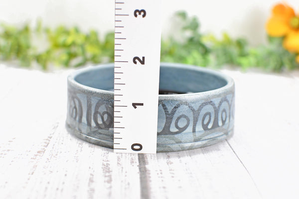 Ceramic Wine Bottle Drip Dish, Blue Black Striped Handmade Pottery for Stove Top Spoon Rest, Dining Table Bowl - Housewarming Christmas Gift