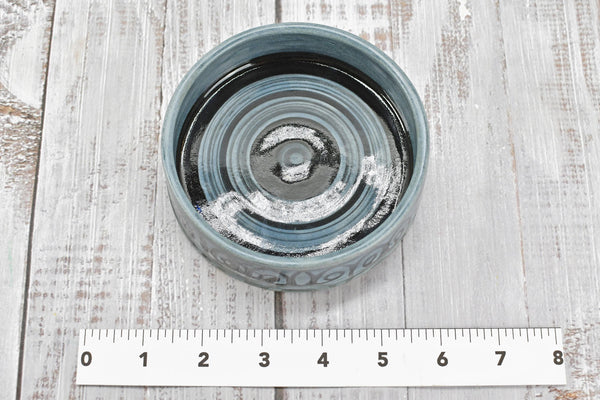 Ceramic Wine Bottle Drip Dish, Blue Black Striped Handmade Pottery for Stove Top Spoon Rest, Dining Table Bowl - Housewarming Christmas Gift