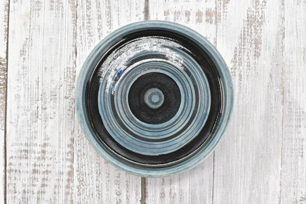 Ceramic Wine Bottle Drip Dish, Blue Black Striped Handmade Pottery for Stove Top Spoon Rest, Dining Table Bowl - Housewarming Christmas Gift
