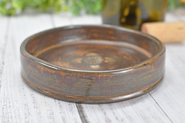 Copper Ceramic Wine Bottle Drip Bowl Handmade Stoneware Pottery Stove Top Spoon Rest Countertop Coffee Bar Rustic Southwest Soap Dish Decor