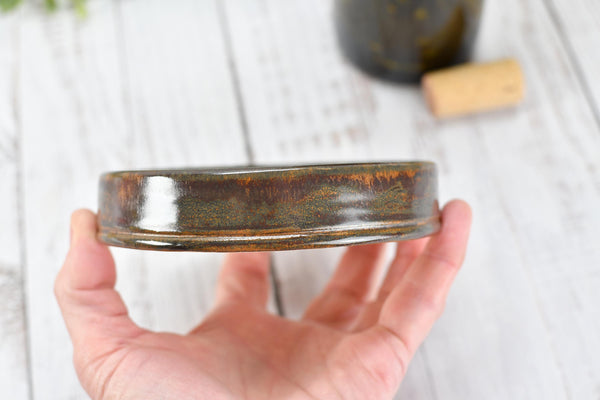 Copper Ceramic Wine Bottle Drip Bowl Handmade Stoneware Pottery Stove Top Spoon Rest Countertop Coffee Bar Rustic Southwest Soap Dish Decor