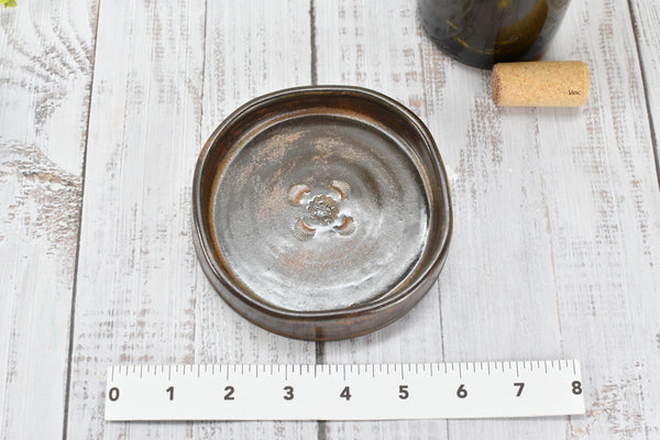 Copper Ceramic Wine Bottle Drip Bowl Handmade Stoneware Pottery Stove Top Spoon Rest Countertop Coffee Bar Rustic Southwest Soap Dish Decor