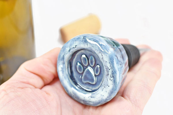 Wine Bottle Stopper, Hummingbird Ceramic Handmade Pottery Barware Unique Gift Birthday, Paw Print Pet Lover, Housewarming Coworker Christmas