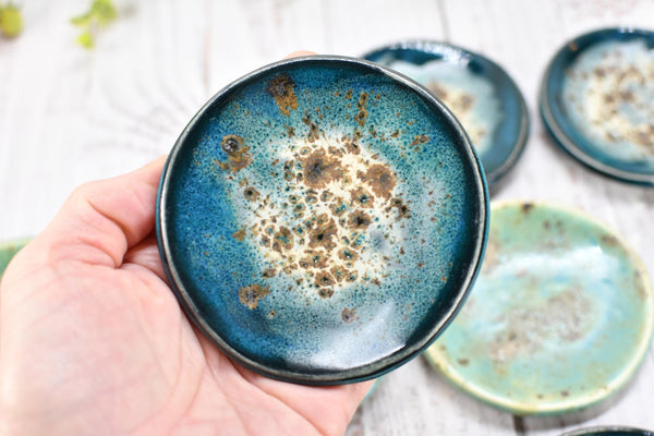 Turquoise Ceramic Small Coffee Spoon Rest, Blue Green Rustic Handmade Small Pottery for Housewarming Birthday Coworker Christmas Gift