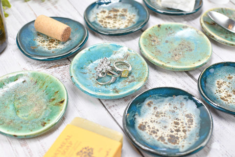 Turquoise Ceramic Small Coffee Spoon Rest, Blue Green Rustic Handmade Small Pottery for Housewarming Birthday Coworker Christmas Gift