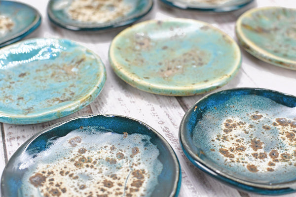 Turquoise Ceramic Small Coffee Spoon Rest, Blue Green Rustic Handmade Small Pottery for Housewarming Birthday Coworker Christmas Gift