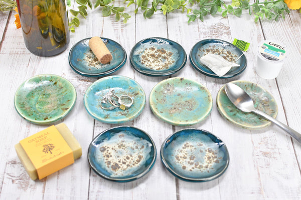 Turquoise Ceramic Small Coffee Spoon Rest, Blue Green Rustic Handmade Small Pottery for Housewarming Birthday Coworker Christmas Gift