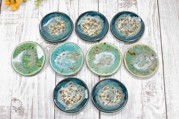 Turquoise Ceramic Small Coffee Spoon Rest, Blue Green Rustic Handmade Small Pottery for Housewarming Birthday Coworker Christmas Gift