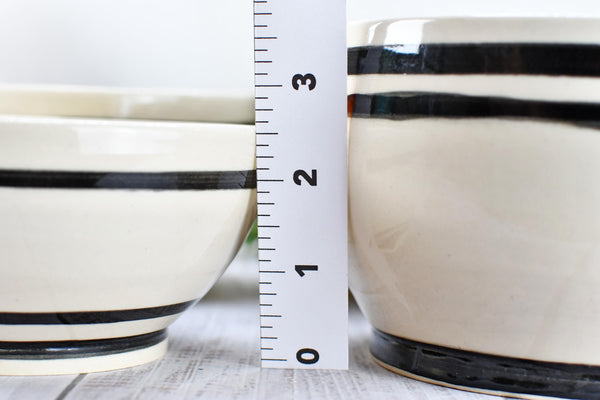 Ceramic Pottery Bowl Handmade Black White Stripe Stoneware Medium Dish Serving Dining Fruit Salad Cereal Yogurt Soup Dip Snacks, Per Each
