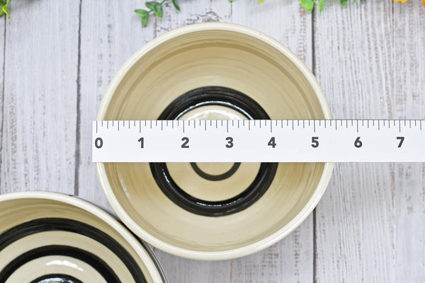 Ceramic Pottery Bowl Handmade Black White Stripe Stoneware Medium Dish Serving Dining Fruit Salad Cereal Yogurt Soup Dip Snacks, Per Each