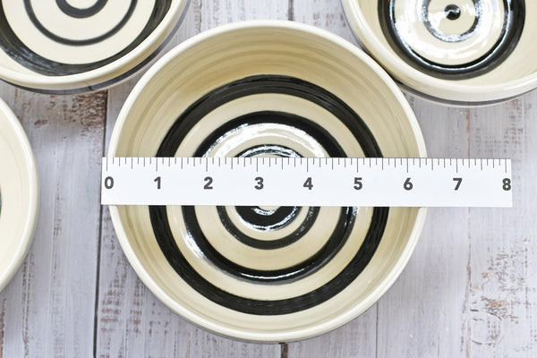 Ceramic Pottery Bowl Handmade Black White Stripe Stoneware Medium Dish Serving Dining Fruit Salad Cereal Yogurt Soup Dip Snacks, Per Each