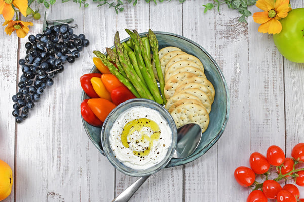 Chip Dip Ceramic Pottery Handmade Bowl, Sage Blue Black Snack Dish, Stoneware Charcuterie Party Serving Dining, Unique Housewarming Gift