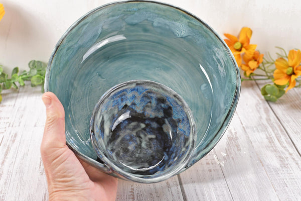 Chip Dip Ceramic Pottery Handmade Bowl, Sage Blue Black Snack Dish, Stoneware Charcuterie Party Serving Dining, Unique Housewarming Gift