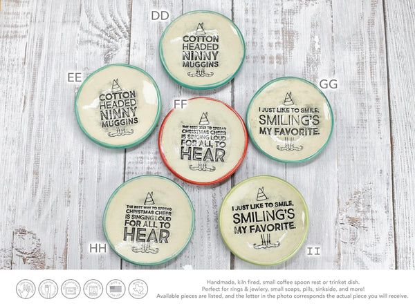 Buddy The Elf Christmas Ceramic Small Spoon Rest, Jewelry Trinket Dish, Handmade Pottery Hand Painted, Best Cup of Coffee, Son of Nutcracker