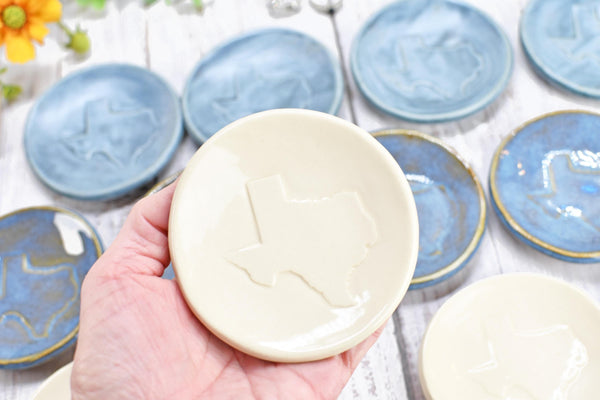 Texas Ceramic Small Coffee Spoon Rest, Handmade Jewelry Trinket Dish, Stoneware Pottery, Burnt Orange, Blue, Turquoise, Brown, Green, Black