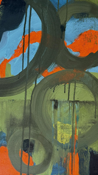 Original Abstract Painting 24x24 Wall Art Orange Green Black Blue Contemporary Art Ready to Hang Stretched Canvas Not A Print