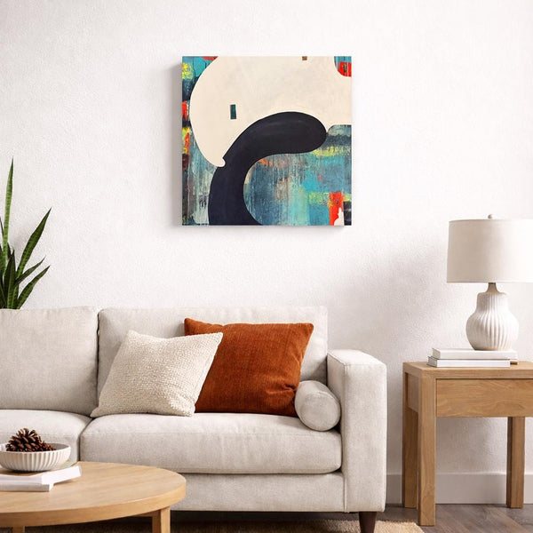 Original Abstract Painting 24x24 Wall Art Orange Green Black Blue Contemporary Art Ready to Hang Stretched Canvas Not A Print