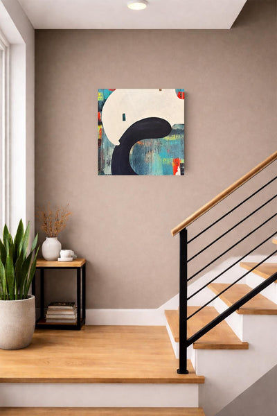 Original Abstract Painting 24x24 Wall Art Orange Green Black Blue Contemporary Art Ready to Hang Stretched Canvas Not A Print