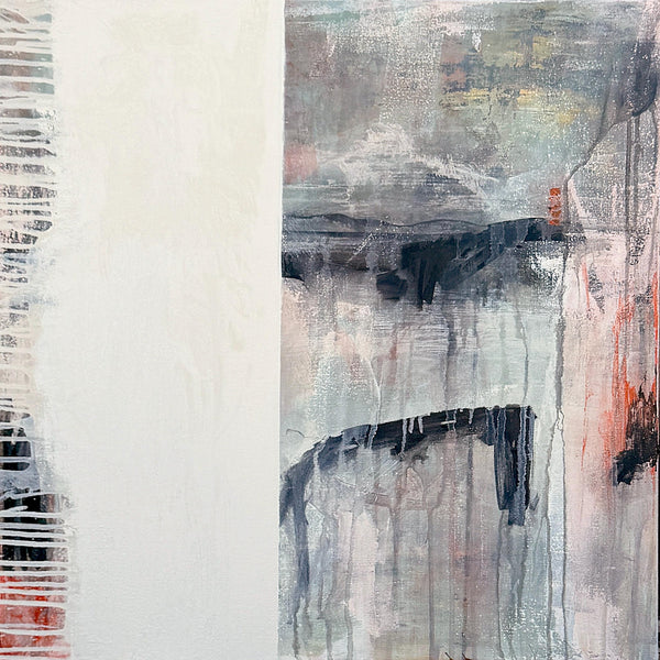 Original Abstract Painting 24x24 Wall Art Gray White Black Pink Contemporary Art Ready to Hang Stretched Canvas Not A Print