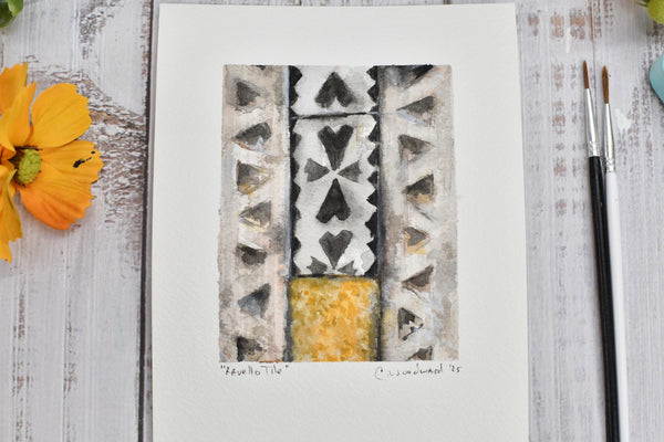 Watercolor Painting Original Gray Wall Art, 5x7 on Paper Unframed, Green Tan Home Decor, Not A Print, Ravello Tiles Amalfi Coast Italy