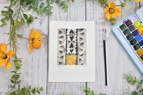 Watercolor Painting Original Gray Wall Art, 5x7 on Paper Unframed, Green Tan Home Decor, Not A Print, Ravello Tiles Amalfi Coast Italy