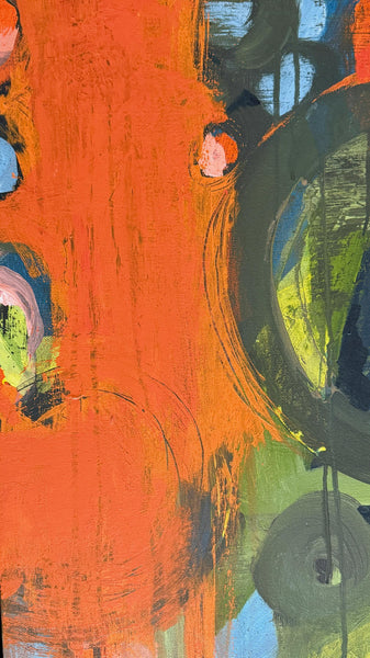 Original Abstract Painting 24x24 Wall Art Orange Green Black Blue Contemporary Art Ready to Hang Stretched Canvas Not A Print