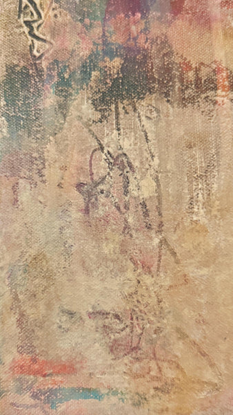 Original Abstract Painting: Beige, Teal Blue, Black, Orange, 12x12 Canvas Mixed Media