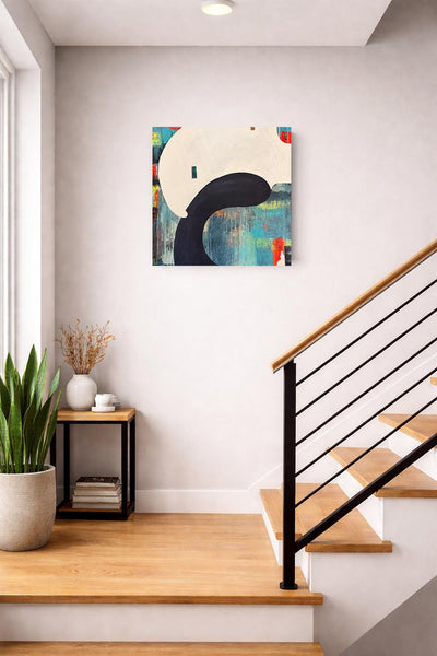 Original Abstract Painting 24x24 Wall Art Orange Green Black Blue Contemporary Art Ready to Hang Stretched Canvas Not A Print