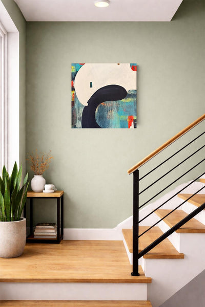 Original Abstract Painting 24x24 Wall Art Orange Green Black Blue Contemporary Art Ready to Hang Stretched Canvas Not A Print