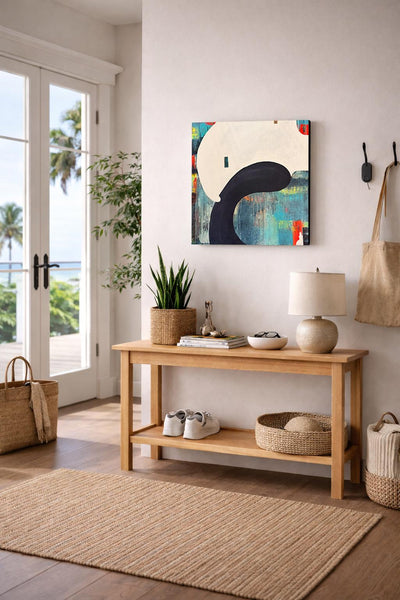 Original Abstract Painting 24x24 Wall Art Orange Green Black Blue Contemporary Art Ready to Hang Stretched Canvas Not A Print