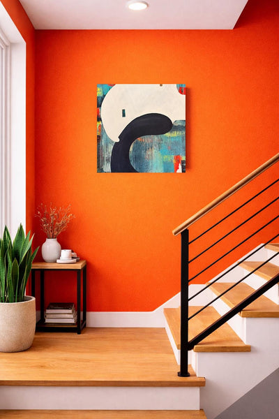 Original Abstract Painting 24x24 Wall Art Orange Green Black Blue Contemporary Art Ready to Hang Stretched Canvas Not A Print