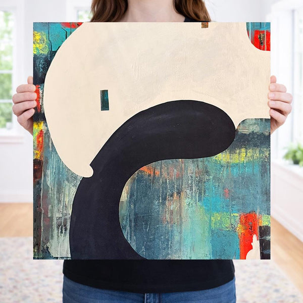 Original Abstract Painting 24x24 Wall Art Orange Green Black Blue Contemporary Art Ready to Hang Stretched Canvas Not A Print